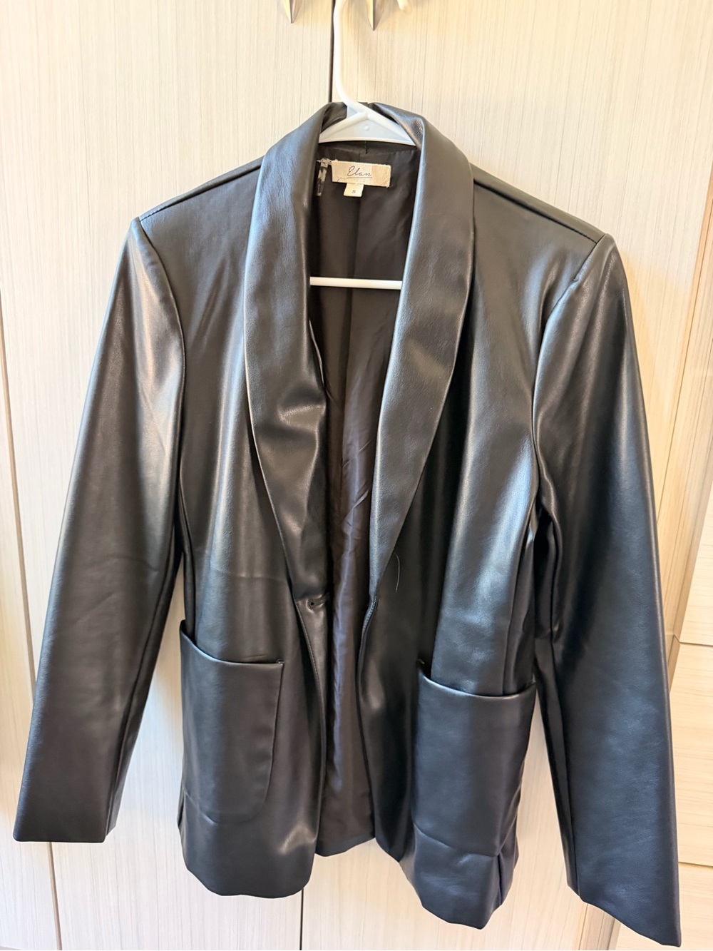 Elan Black Faux Leather Open-Front Blazer